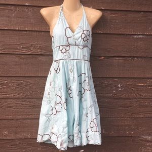 She’s the one baby blue halter mini dress